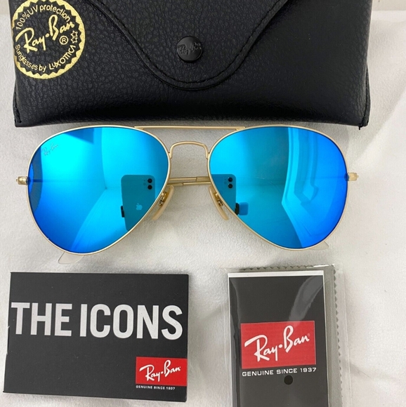 LIKE NEW RayBan Aviator RB3025 Blue Mirror Lens Ray ban Sunglasses - Picture 2 of 12